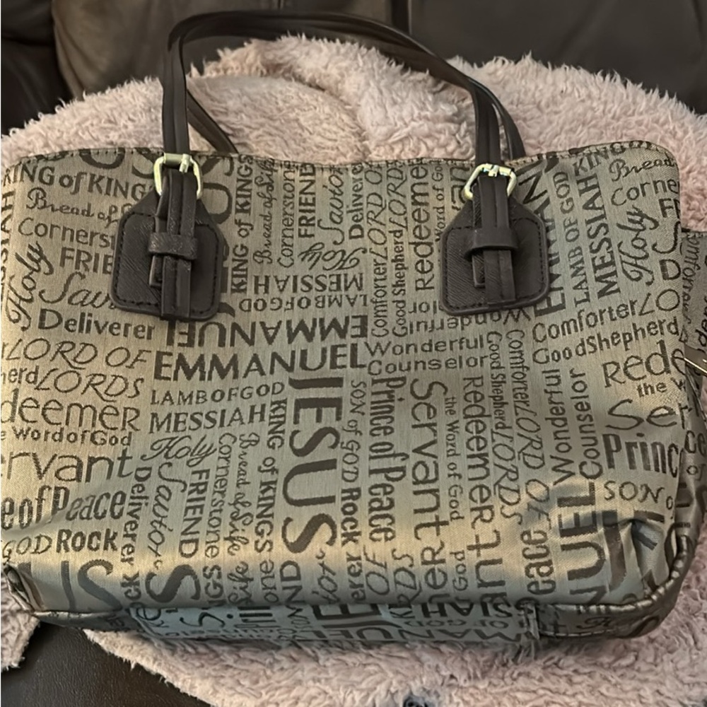 Canvas Tote Bag with Script Print - Brown